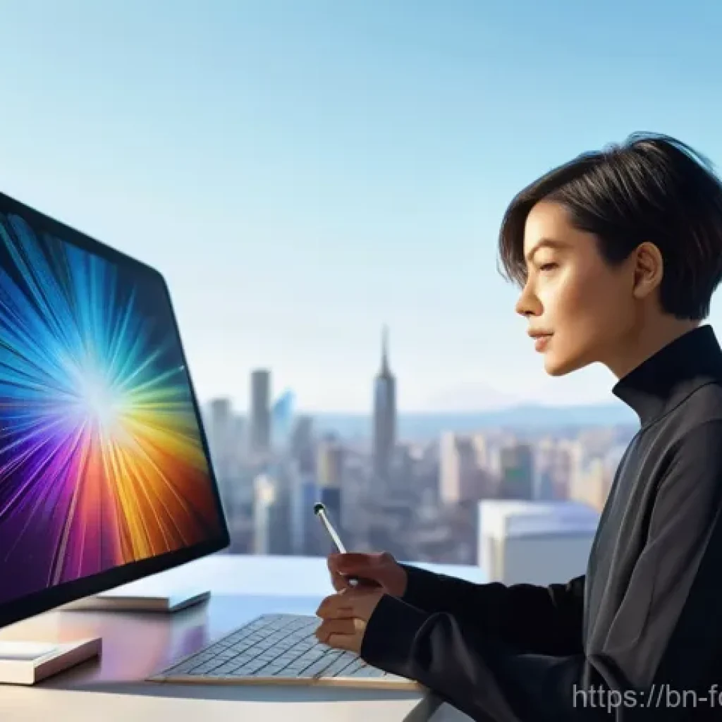 디지털 아티스트의 작품 분석 AI - **Prompt:** A female digital artist, mid-20s, with stylish short hair, wearing a chic, long-sleeved ...